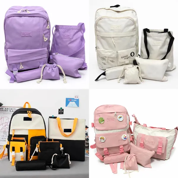 Mochila Escolar kit 5 peças Leve Grande Unissex Mochila Feminina Faculdade Coreana Universidade