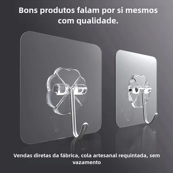2/4/6/8/10/15 Gancho Adesivo Parede Multifuncional Transparente Autocolante Metálico Premium