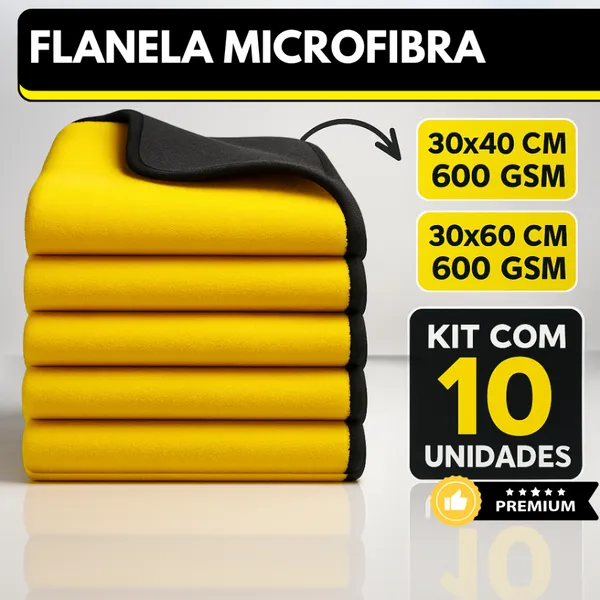 Kit 10 Panos Flanela Microfibra Automotiva 600GSM Premium