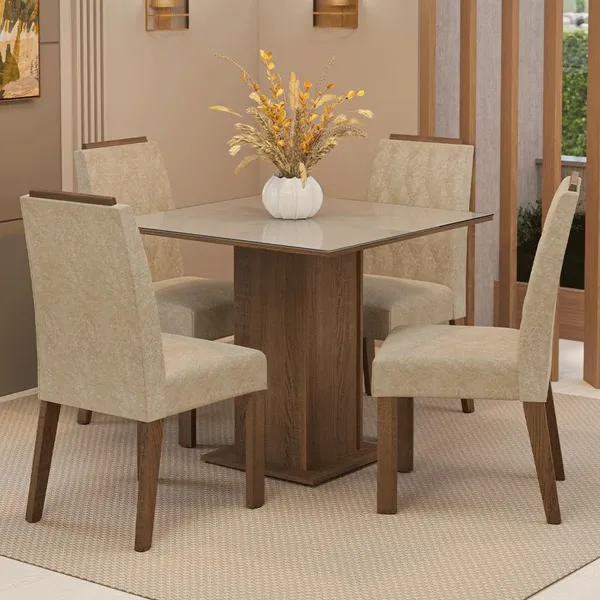 Conjunto Sala de Jantar Tampo de Vidro 4 Cadeiras Capri Madesa