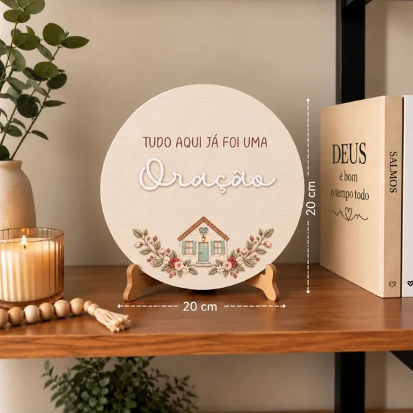 Enfeite Decorativo Tudo Aqui Já Foi Uma Oração MDF Acrílico Decoração Cristã Sala Quarto Religioso