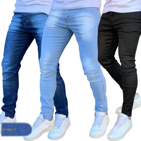Kit Calça Jeans Skinny Masculina Com Lycra Estica Muito Nf super promoção