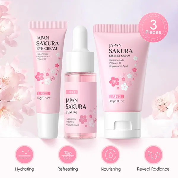 LAIKOU Sakura Facial para Cuidados com a Pele – Kit 3 Peças