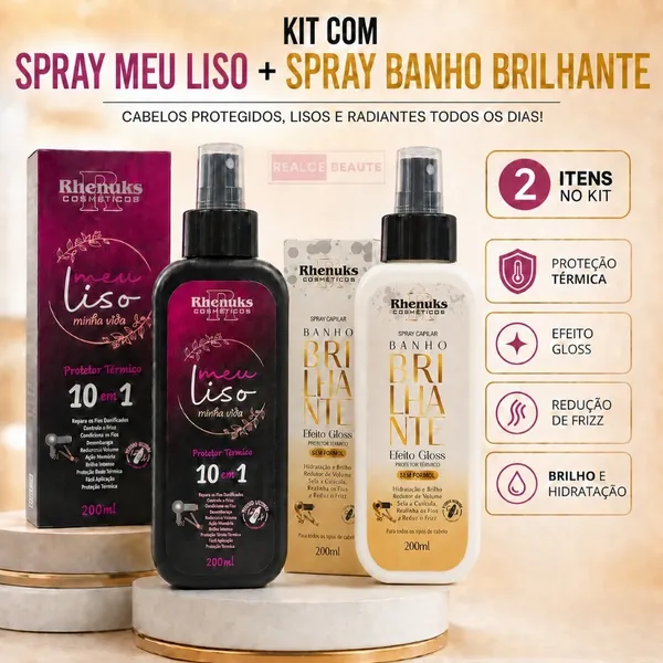 Kit Spray Capilar Meu liso + Spray Capilar efeito GLOSS MULTIFUNCIONAL  BANHO BRILHANTE 200ml cada