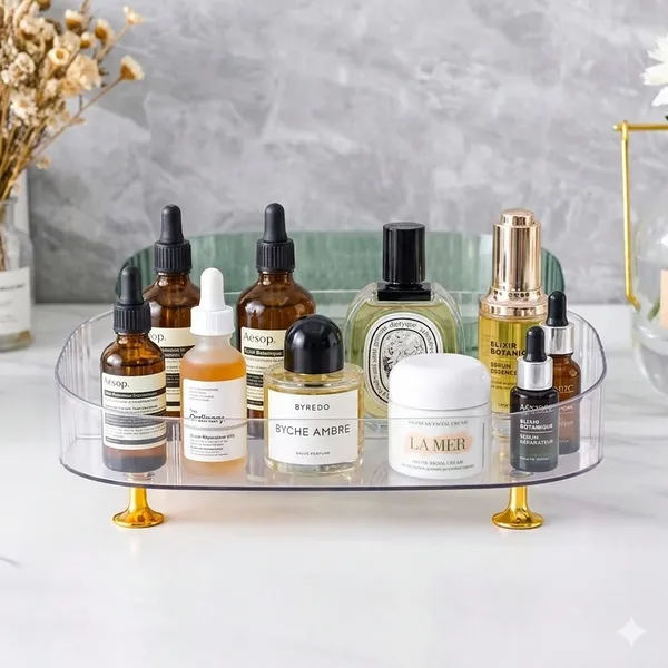 Organizador de Cosméticos e Maquiagem Transparente Multiuso – Bandeja Ideal para Perfumes e Cômoda