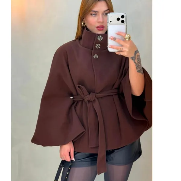 Poncho Feminino de Lã Batida Premium Quentinho, Elegante, Confortável, Inverno, Estiloso, Versátil e Sofisticado