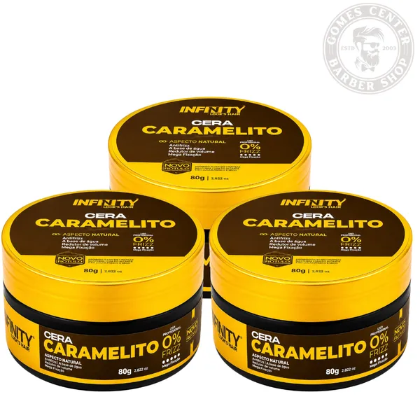 Kit 1x à 3x Pomadas Cera Caramelito 80g Infinity Classe A - Antifrizz Penteados Modela Alta Fixação Hidrata os Fios Fox