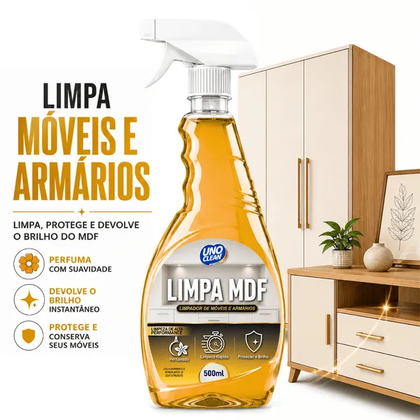 Limpa MDF 500ml Spray Perfumado Limpeza Rápida Móveis Armários Remove Sujeira Gordura Não Danifica