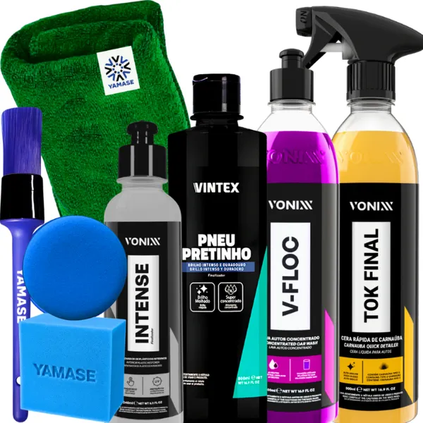 Kit Estética Automotiva Vonixx V-Floc Tok Final Intense 240ml com Pneu Pretinho, Pano, Pincel e Aplicador