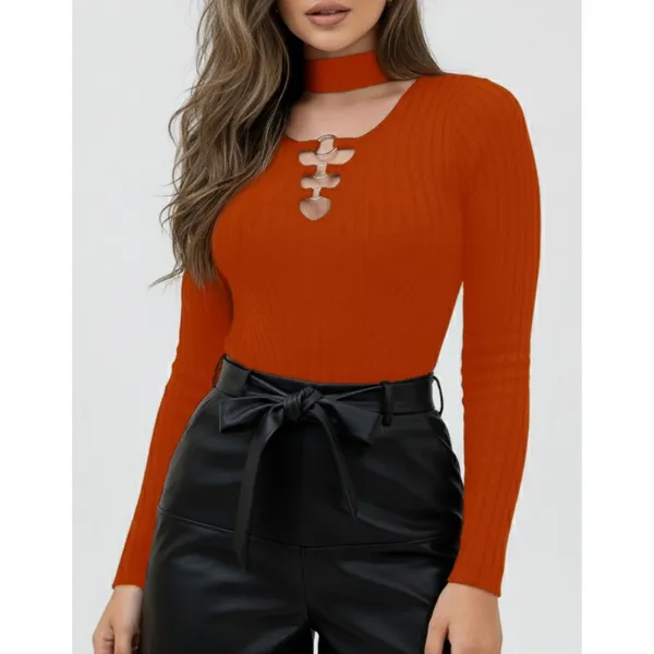 Body Feminino Canelado Cacharrel Gola Alta Manga Longa Inverno 2026