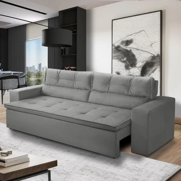 Sofá Retrátil e Reclinável 3 lugares com Molas 1,80m Vegas Suede Adonai Estofados