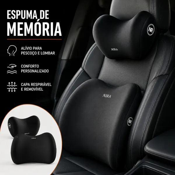 Conjunto de almofada lombar para encosto de cabeça de carro, suporte lombar, espuma de memória, travesseiro de pescoço