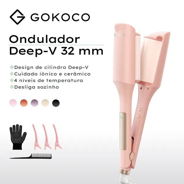 GOKOCO Modelador de Ondas 32mm Bivolt com Íons Negativos e Cerâmica Turmalina para Ondas Naturais e Volume