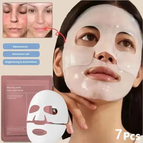 Conjunto 7 peças Máscara Facial Bio-Colágeno Real Máscara Facial Split Antirrugas Lifting Hidratante e Reparadora