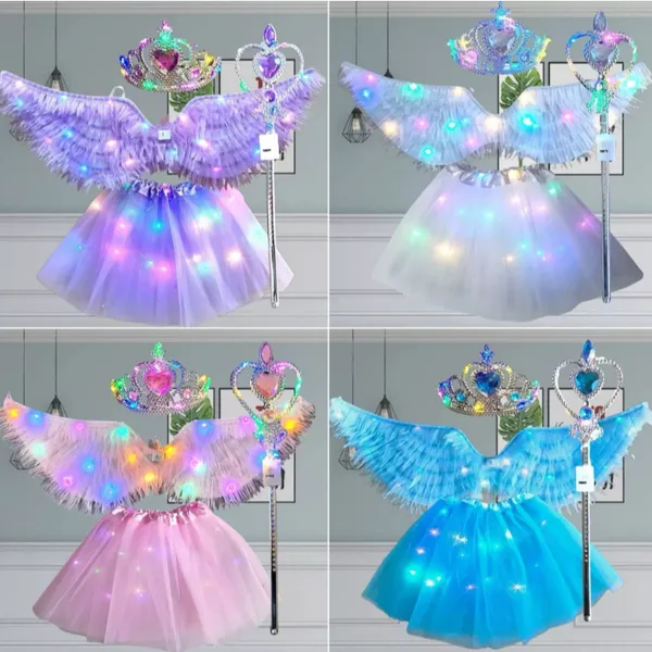 Fantasia Asa Borboleta Fada com LED Pisca Completa  e Infantil Varinha + Tiara Festa Carnaval