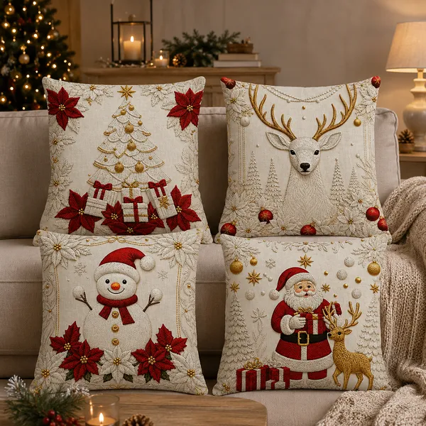 KIT 4 CAPAS DE ALMOFADAS DECORATIVAS NATAL PAPAI NOEL BONECO DE NEVE FELIZ NATAL RENA LANÇAMENTO 2026