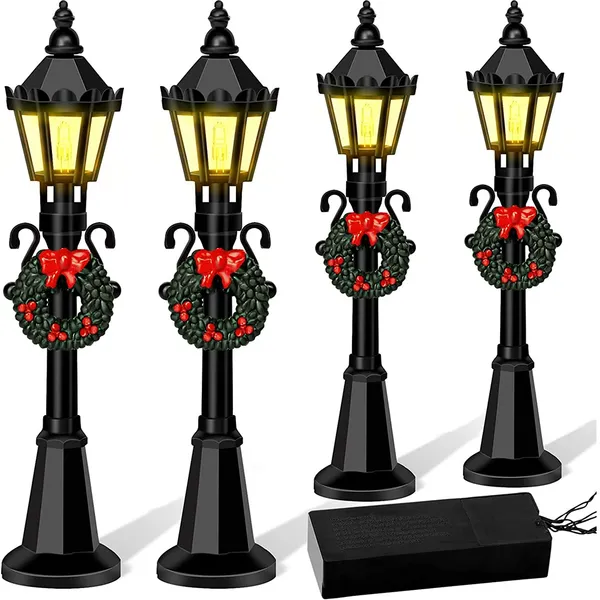 4 Pçs Natal Mini Modelos De Luz Rua Streetlight Miniatura Aldeia Caminho Lanterna Post Para DIY Micro Paisagem Acessório