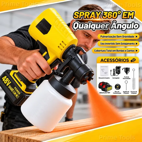 Pulverizador de Tinta 48V 32000RPM Pistola Elétrica para Pintura Sem Fio com 2 Baterias e Bico de Metal