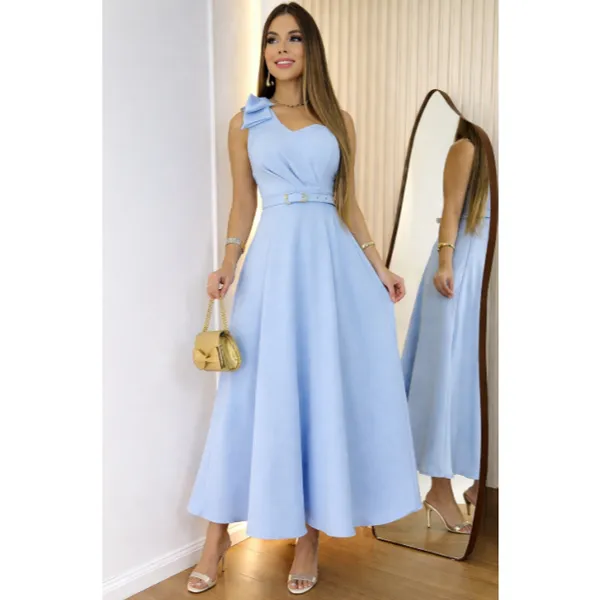 Vestido Midi com Cinto Aniversario Tecido Dunha Linho