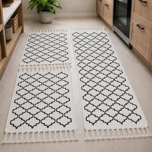 Kit Passadeira Cozinha 3 Peças Jogo Tapete Geométrico Decoração Casa Excelente Qualidade Tecido