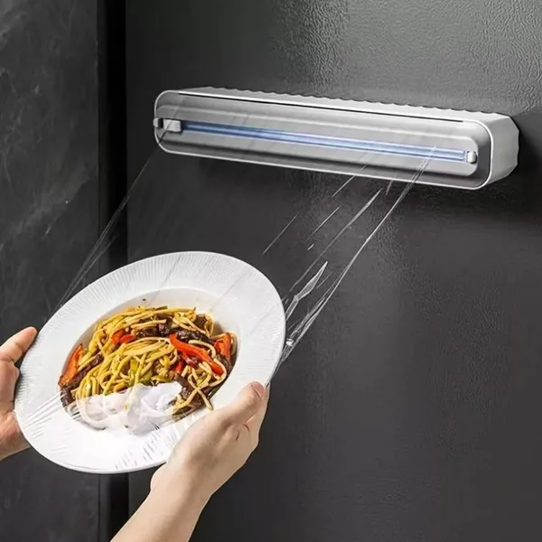 Cortador de Plástico Filme PVC com Suporte Ajustável e Dispenser para Cozinha