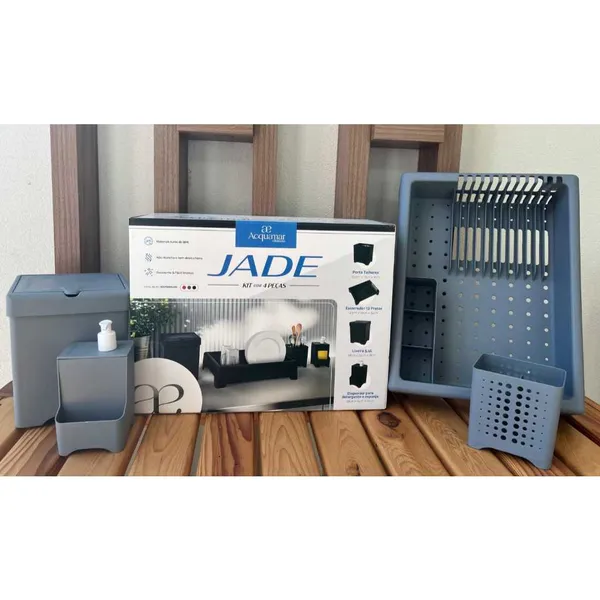 Kit Organizador Pia REFORÇADO 4 Itens Escorredor Louça + Lixeira + Porta Talher + Dispenser Para Detergente e Esponja