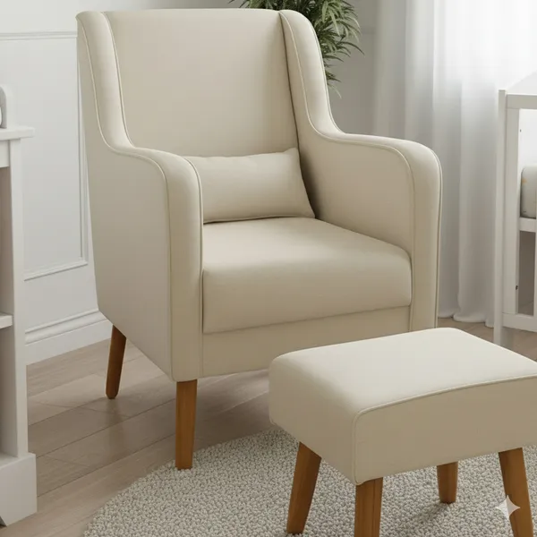 Poltrona Amamentação em Linho com Encosto Alto e Pés Palito – Moderna e Elegante para sua Casa