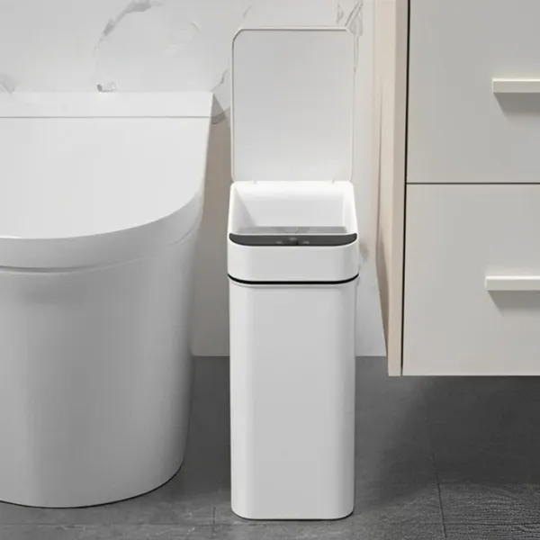 Lixeira Automática Sensor De Proximidade Led 13 Litros de Pilha Branco
