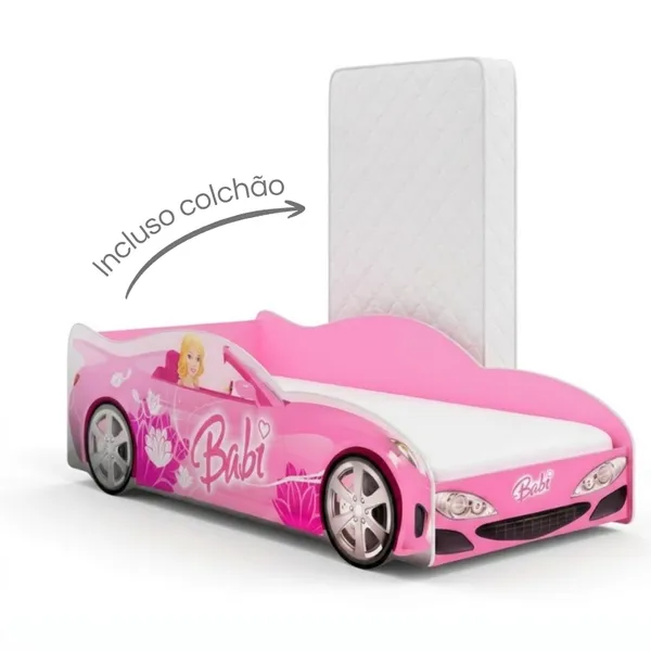 Mini Cama Carro Infantil Meninas Monteassoriana Adesivada Personagens MDF Para Colchão 150x70 - AV