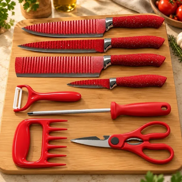 Jogo de Facas de Cozinha 8 Peças Genebra Corte Navalha Antiaderente Premium
