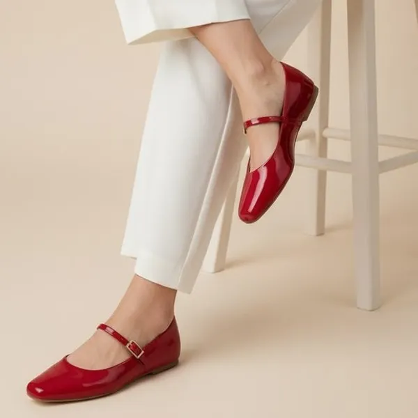 Sapatilha Feminina Mary Jane Confortável Luxo Elegante Sapato Feminino Boneca Bico Quadrado Malbec