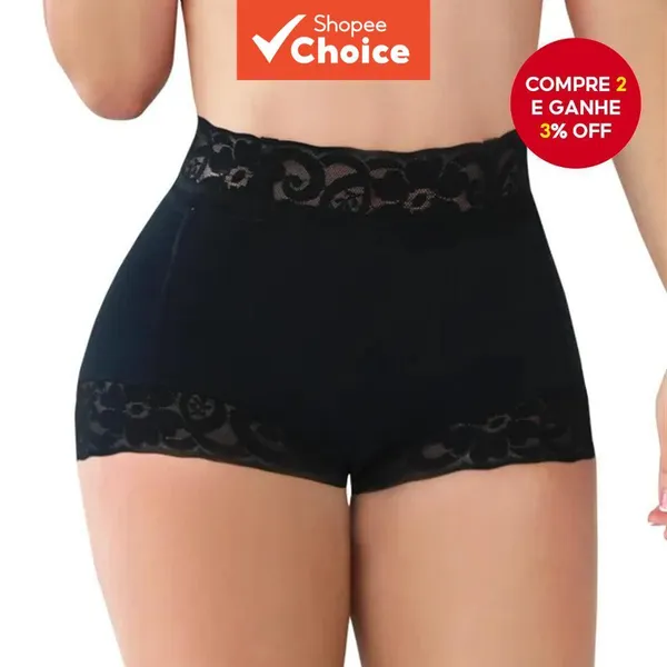 Calcinha modeladora de cintura alta com renda sem marcas, modeladora de barriga e controle corporal