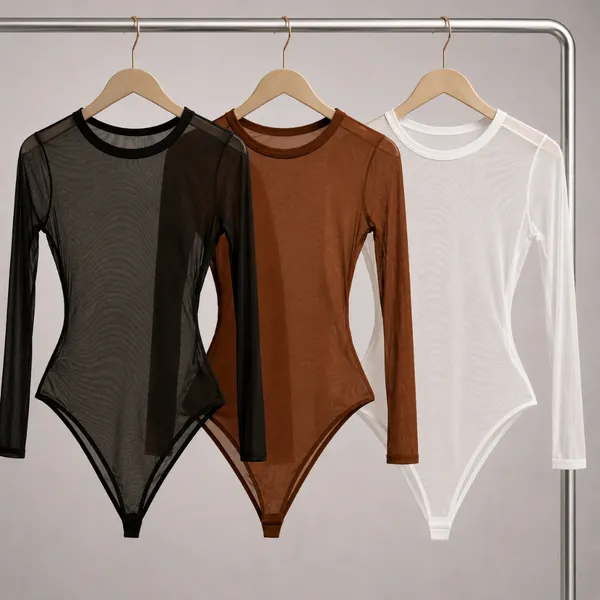 Conjunto Com 2 ou 3 Body Tule Feminino Manga Longa Transparente
