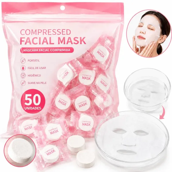 Kits com 50 ou 100 Máscaras Faciais Comprimidas Pastilhas de Algodão para Sérum Skincare