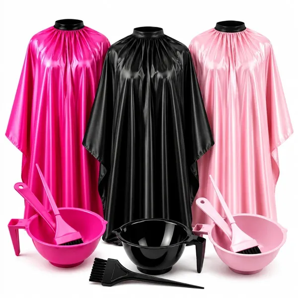 kit Capa Para Corte Com Zíper de Cetim + Kit Tintura Cumbuca Pincel Espátula