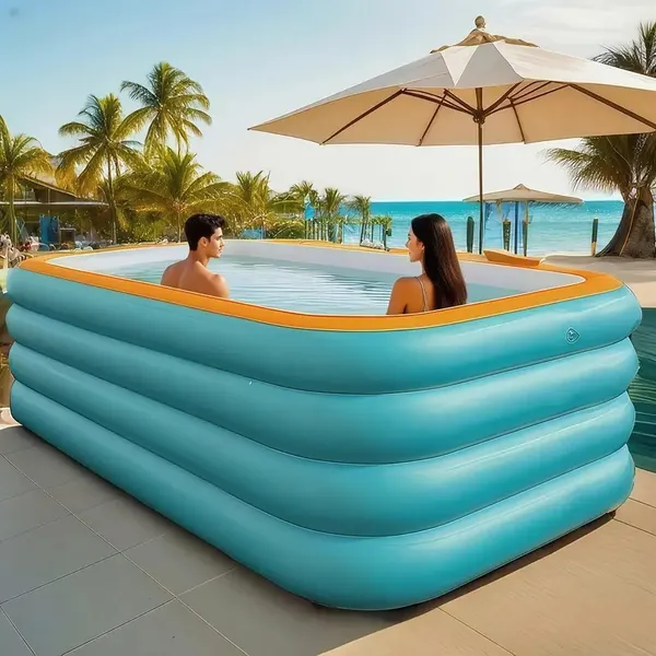 Piscina Inflável Azul Grande Capacidade em PVC, Prática e Dobrável para Uso Interno e Externo
