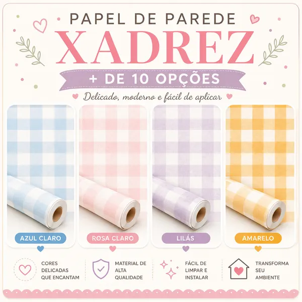Papel de Parede Adesivo Xadrez Vichy Aquarela  Ternura Várias Cores bn