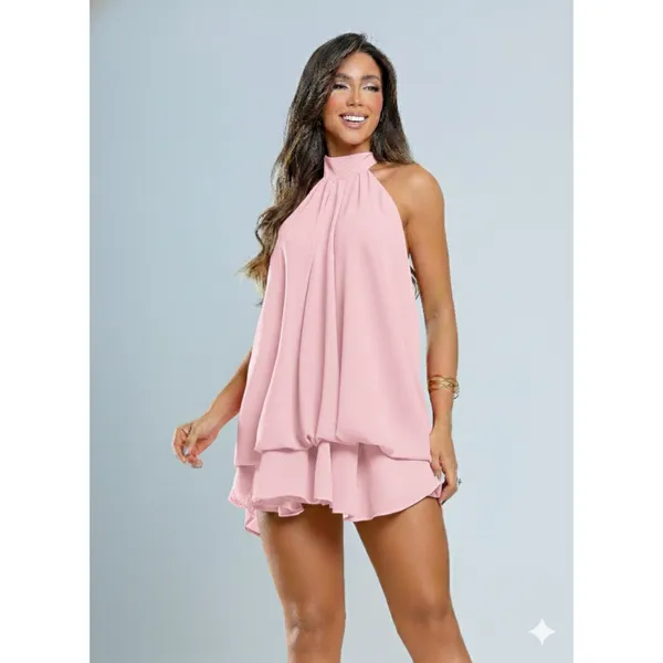 Macaquinho Chiffon com Forro Tamanho Unico Verão Costas Abertas Casual Festas LUIZA