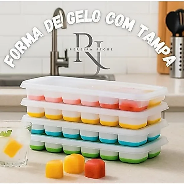 KIT 1/2/ 4  Formas de Gelo Silicone Com Tampa Rígida e Flexível (4871)