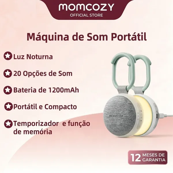 Máquina De Som Portátil Momcozy Com Luz Noturna , De Ruído Branco Para Bebês , 20 Sons Calmantes , Terapia Sonora , Potê