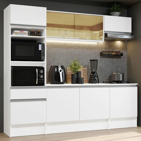 Cozinha Completa Madesa Diamante com Armário, Balcão e Tampo - Branco