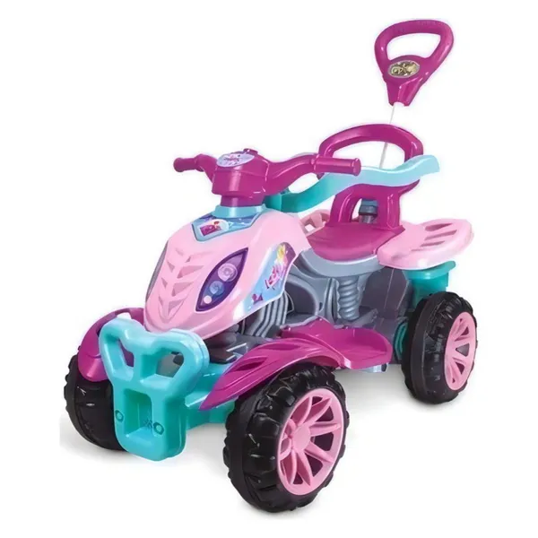 Carrinho de Passeio Maral Quadriciclo Menina e Menino 3 em 1 Velocipede Grande Com Pedal Haste de Empurrar