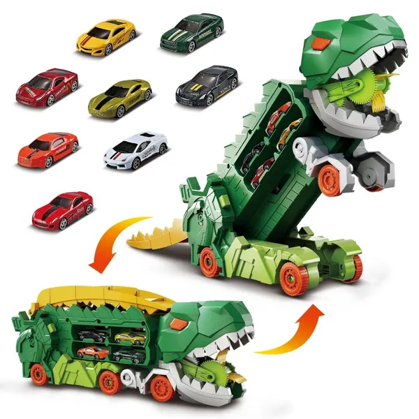 Pista Dinossauro 2 em 1 Caminhão Cegonha Carro Brinquedo com Rampa de Corrida