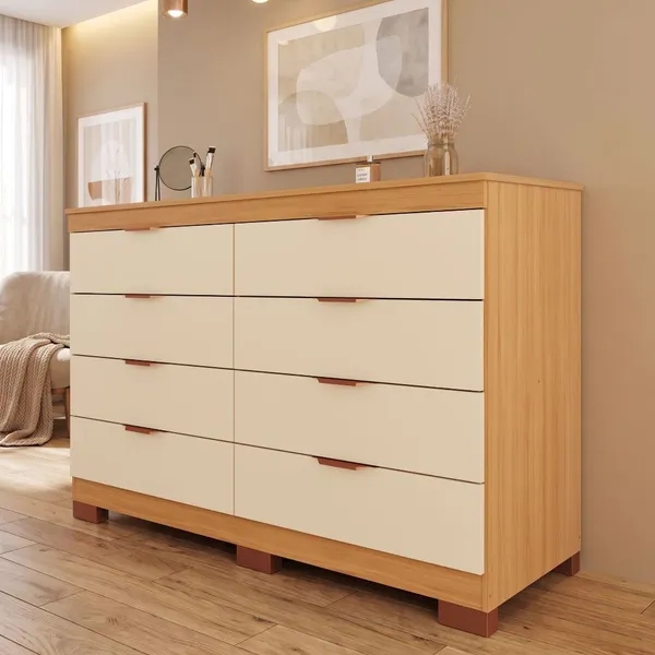 Cômoda Lyon 100% MDF 8 Gavetas kit Pés