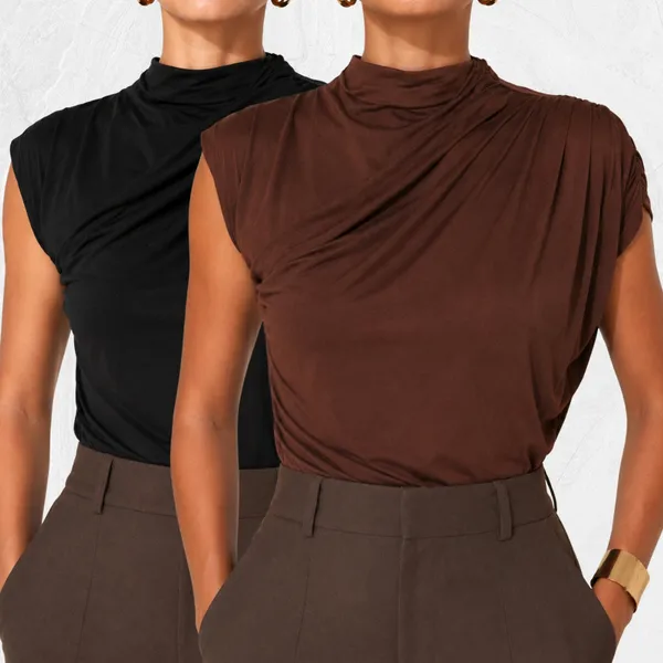 KIT 2 Blusa Feminina Elegante Gola Alta Sem Manga Balada Casual Chique Minimalista  Confortavel Soltinha Moda Blogueira