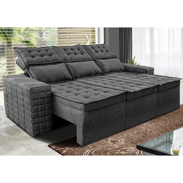 Sofá 3 Lugares Retrátil e Reclinável Cama inBox Senses 2,00m Velusoft Cinza