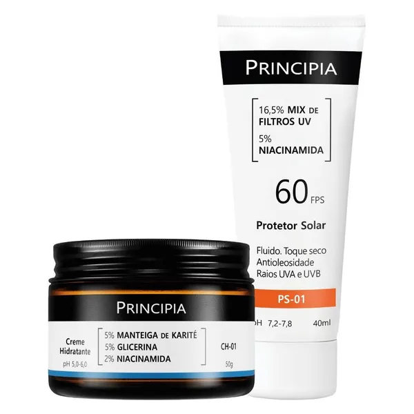Principia Kit Dupla Diária Todo Tipo de Pele c/ Protetor Solar Facial PS-01 FPS 60 + Creme Hidratante CH-01