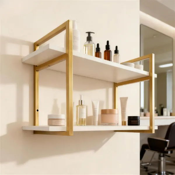 Prateleira Industrial Dourada Aço MDF 2 Níveis 60cm