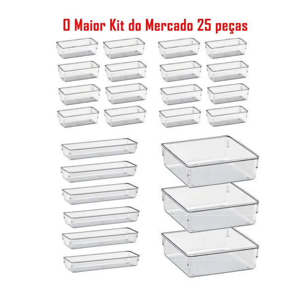 Kit 25, 14 e 7 Organizador Multiuso Modular Gavetas Geladeira Acrilico Cristal
