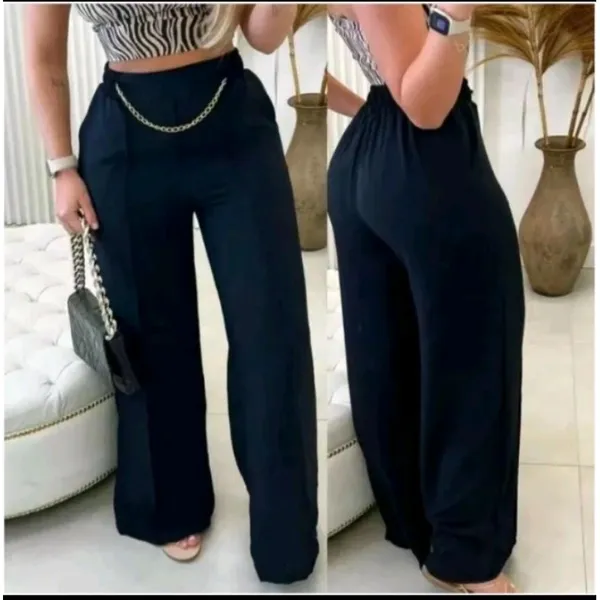 Calça Pantalona Feminina Com Corrente e Com Bolso Cintura Altas Elegante Do P ao GG